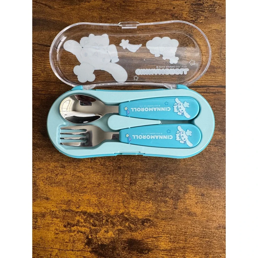 Sanrio Cinnamoroll Kids Fork and Spoon Set with Travel Case Blue Stainless Steel